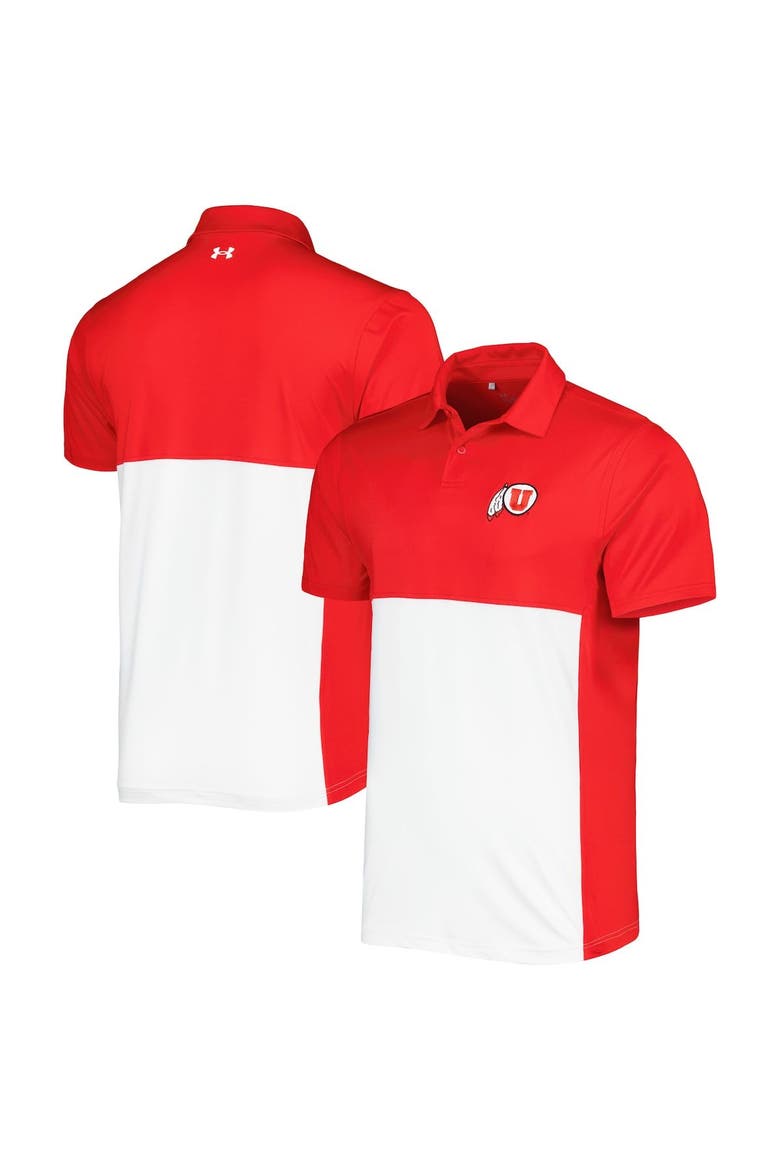 Men's Under Armour Red/White Utah Utes Green Blocked Polo Performance Polo, Main, color, Red