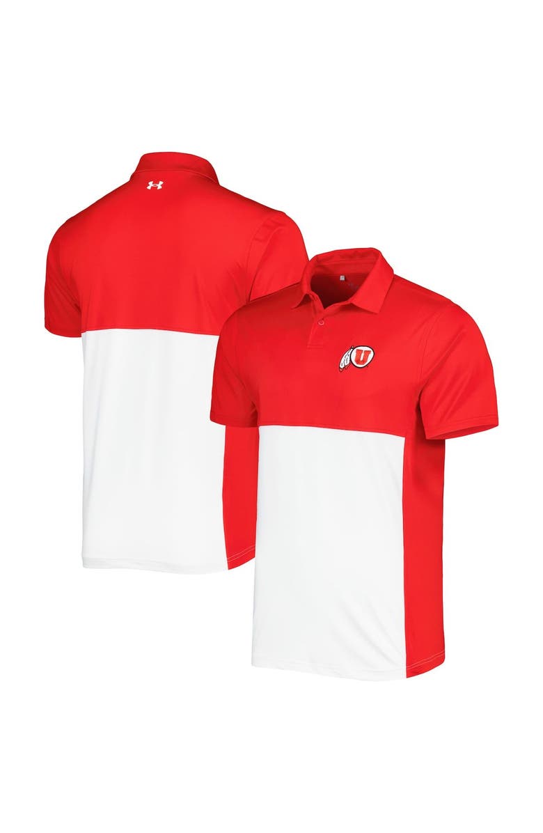 Under Armour Men's Under Armour Red/White Utah Utes Green Blocked Polo Performance Polo, Main, color, 