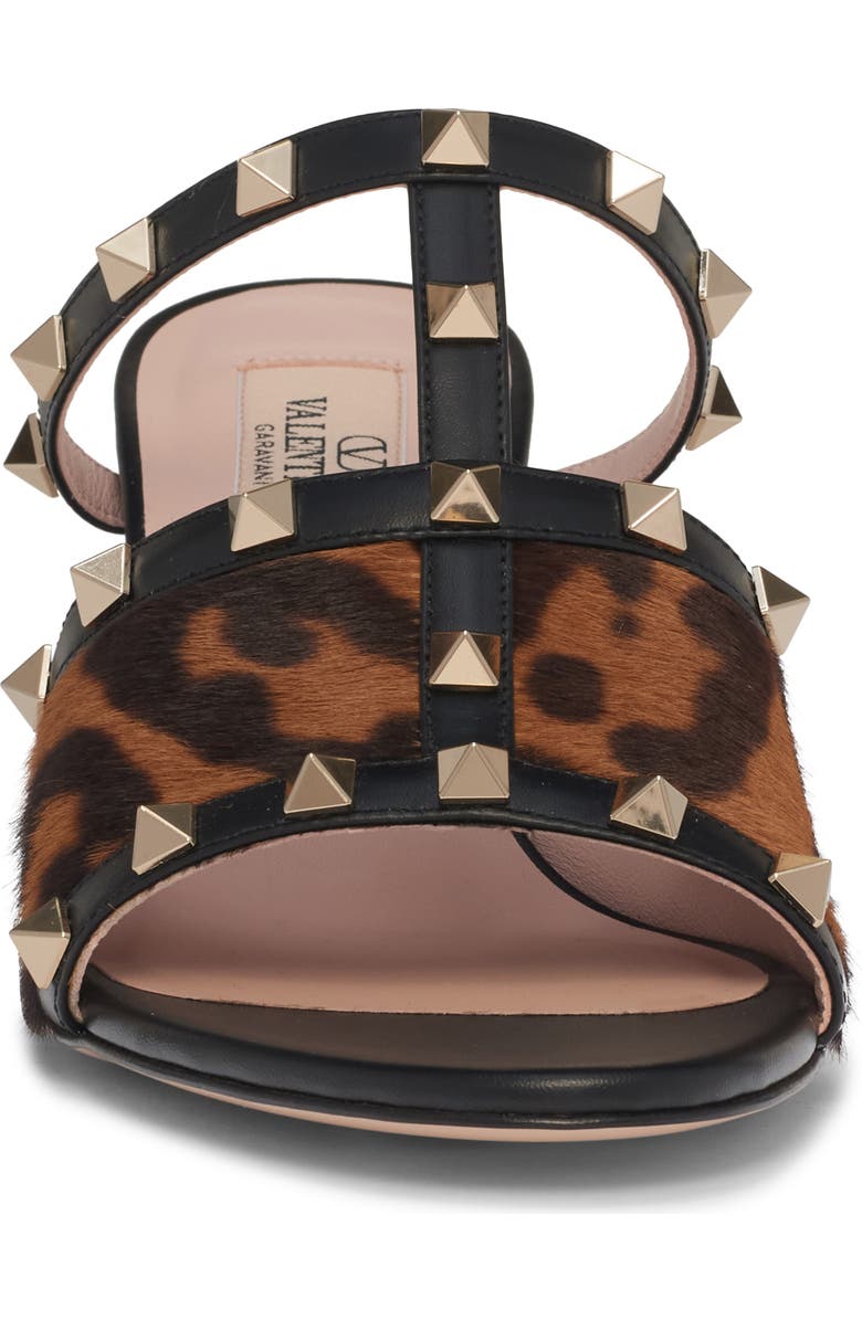 Valentino Garavani Rockstud Genuine Calf Hair & Leather Slide Sandal, Alternate, color, Ab7 Miele-T.moro/Nero