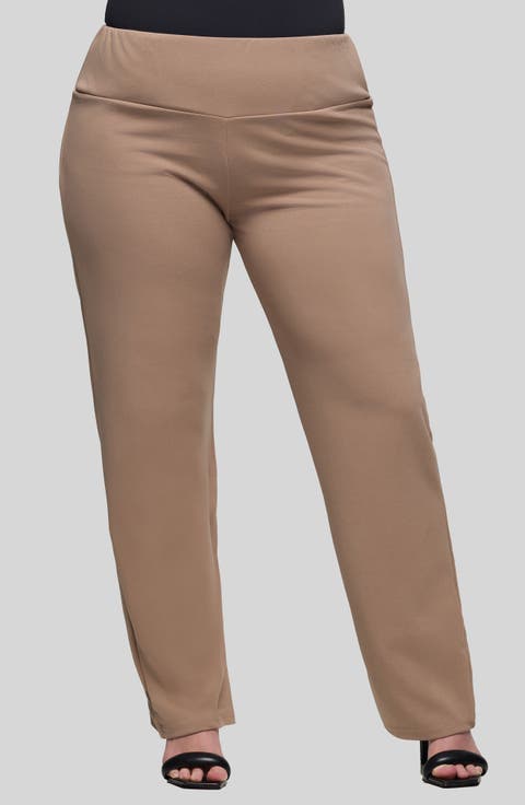 High Waist Straight Leg Pants (Plus)