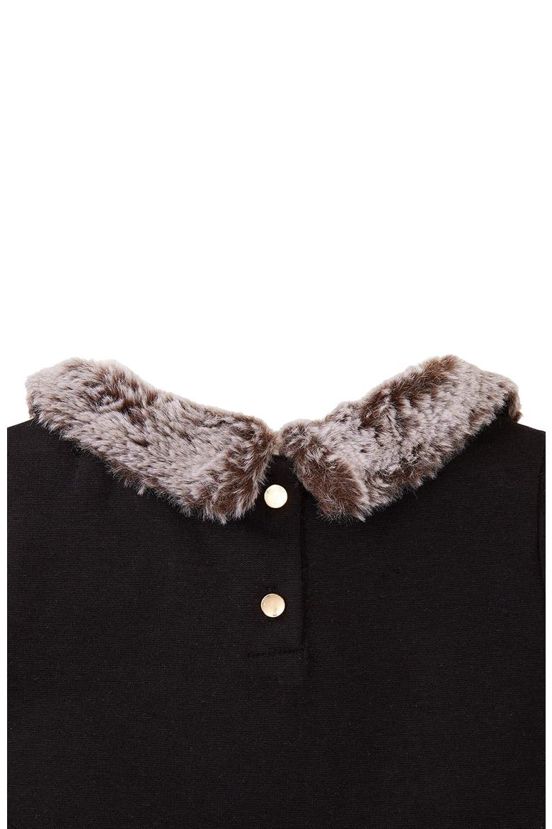 Girls' Fit and Flare Ponte Dress with Faux Fur, Toddler, Alternate, color, Black