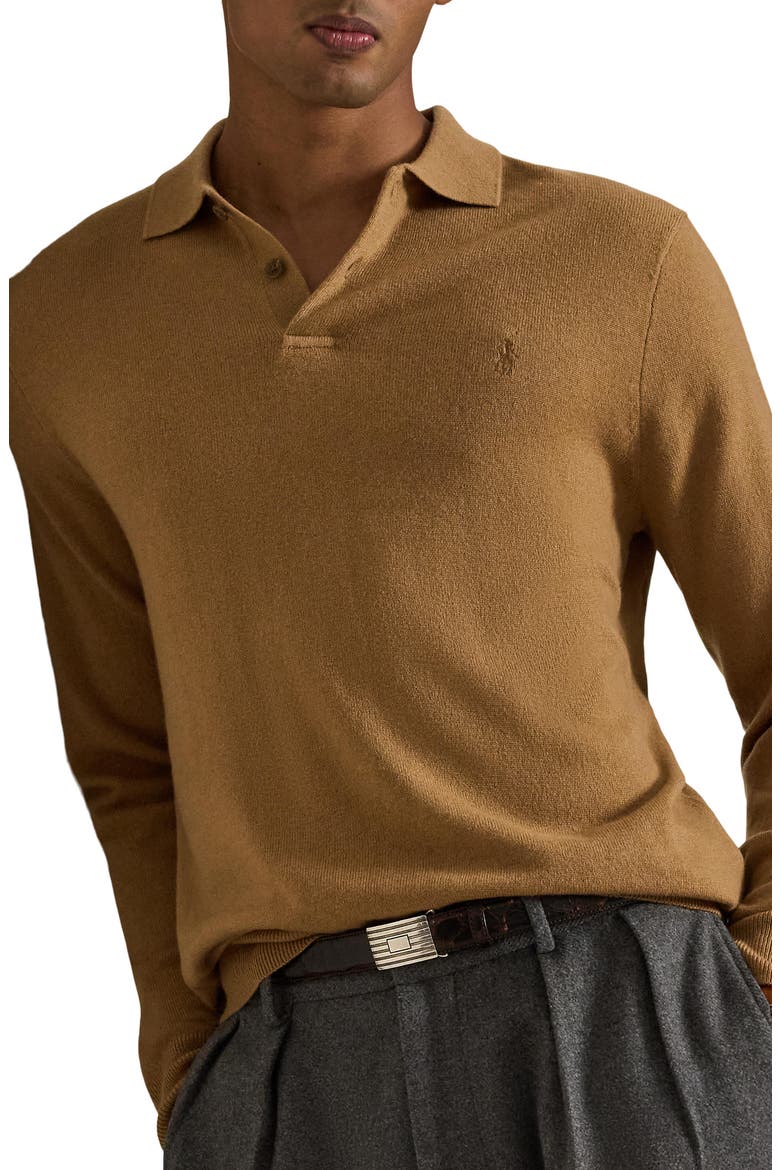 Merino Wool Polo Sweater, Main, color, TAN HTHR