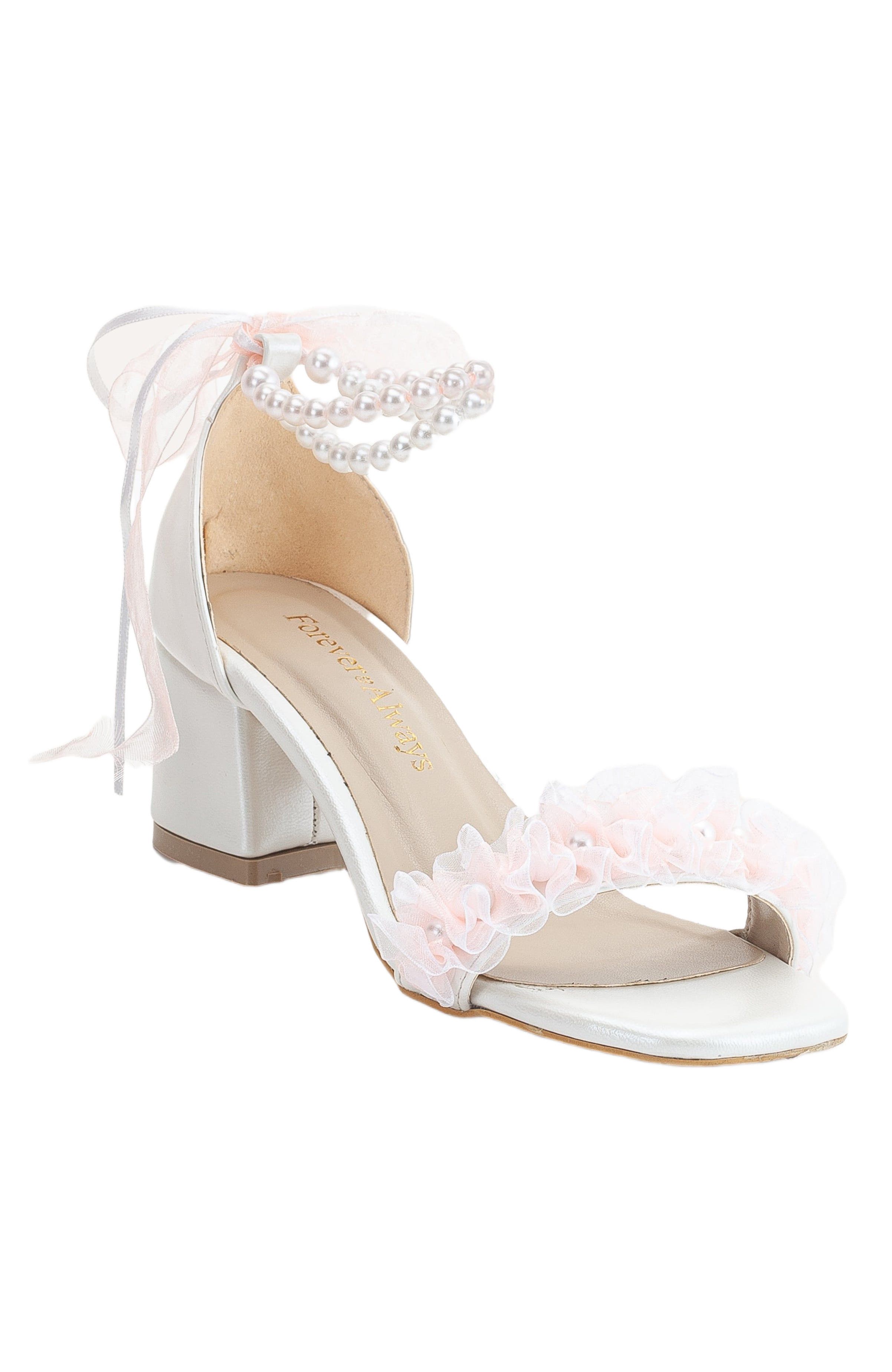 Forever 
Always Shoes Moana Lace Bridal Low Heel Sandals, Main, color, Ivory Dusty Pink