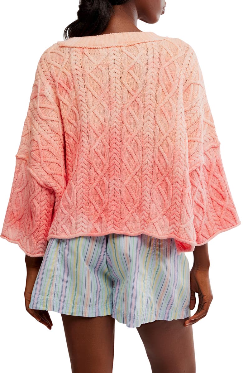 Free People Washed Ashore Cable Stitch Cotton Sweater, Alternate, color, Pink