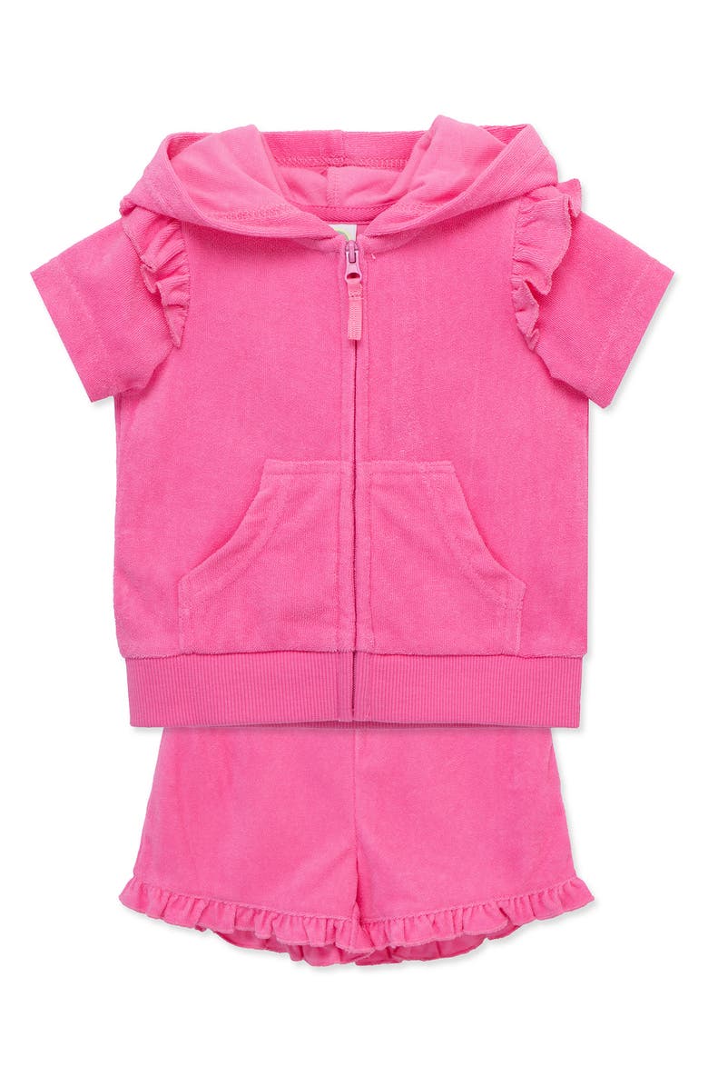 Little Me Zip-Up Hoodie Top & Shorts Cover-Up Set, Alternate, color, Pink