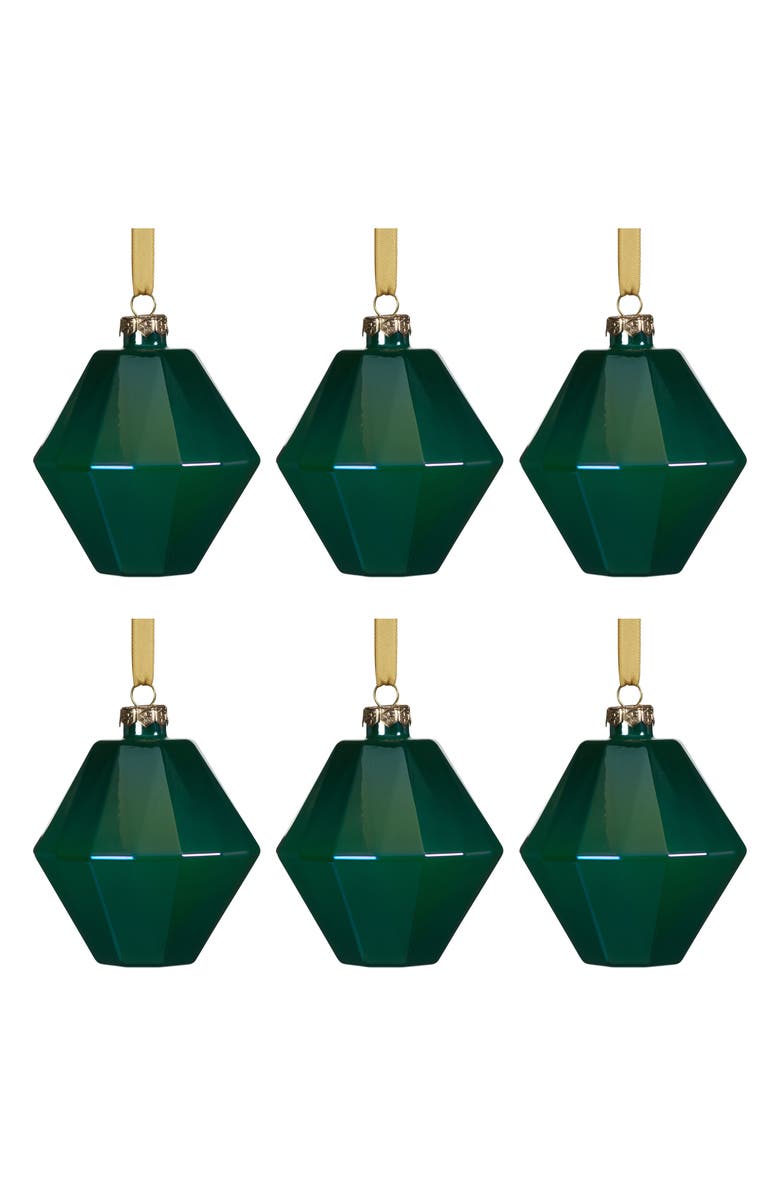 Zodax Set of 6 Green Luster Faceted Ornaments, Main, color, 