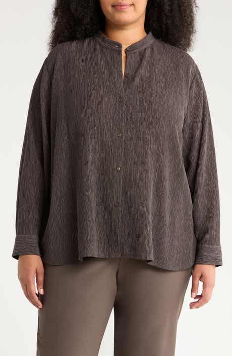 Eileen Fisher Mandarin Collar Button-Up Shirt