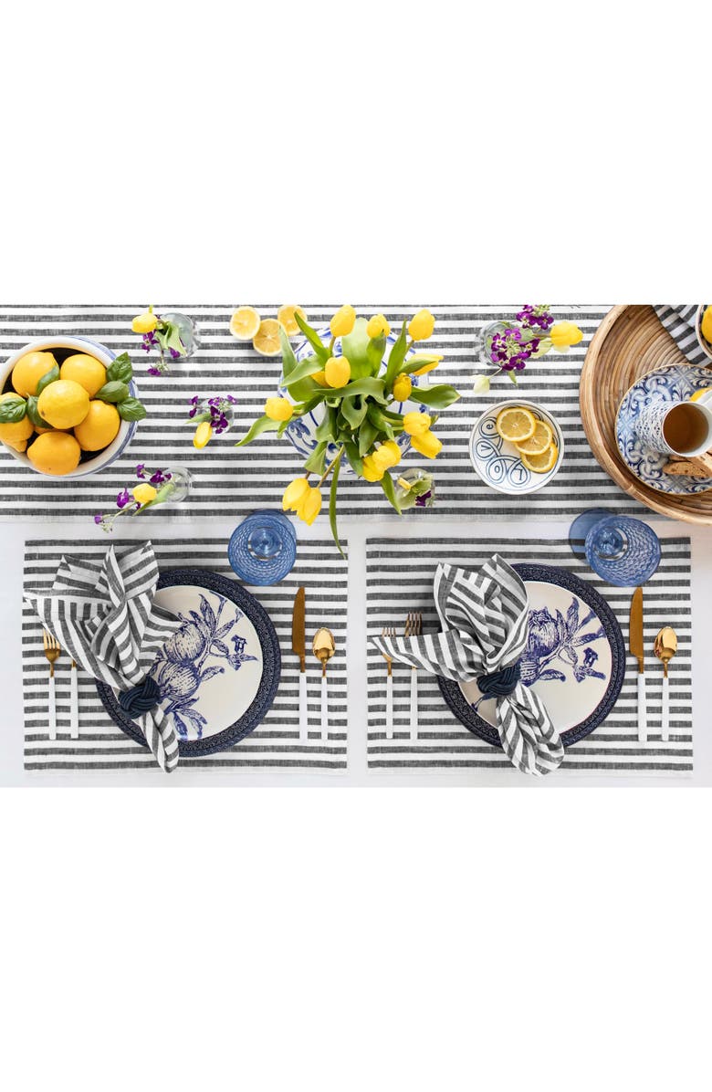 Solino Home Linen Placemats - Amalfi Stripe, 14" x 19" Inch, Alternate, color, Black And White