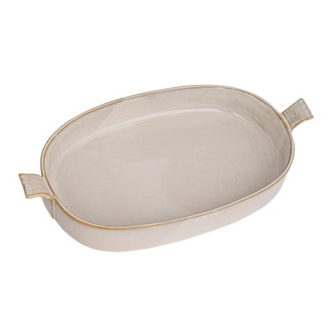 Classic Elegance Stoneware Baker With Handles, White