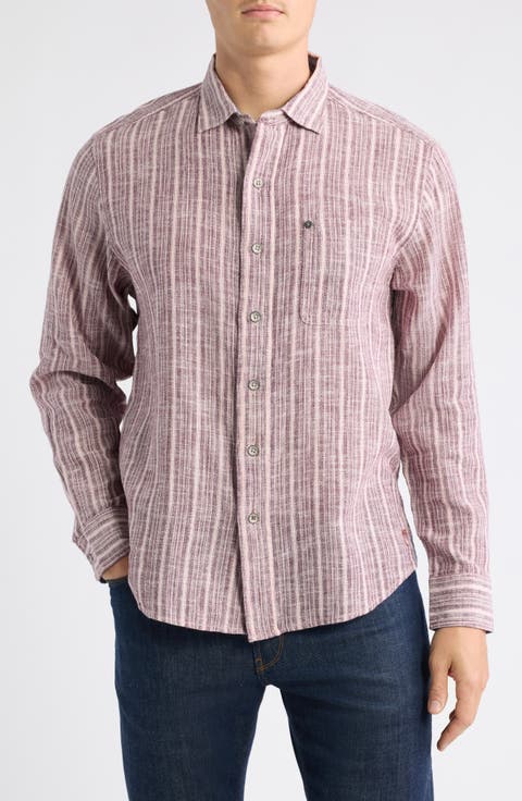 Raffia Dunes Stripe Linen & Cotton Long Sleeve Shirt