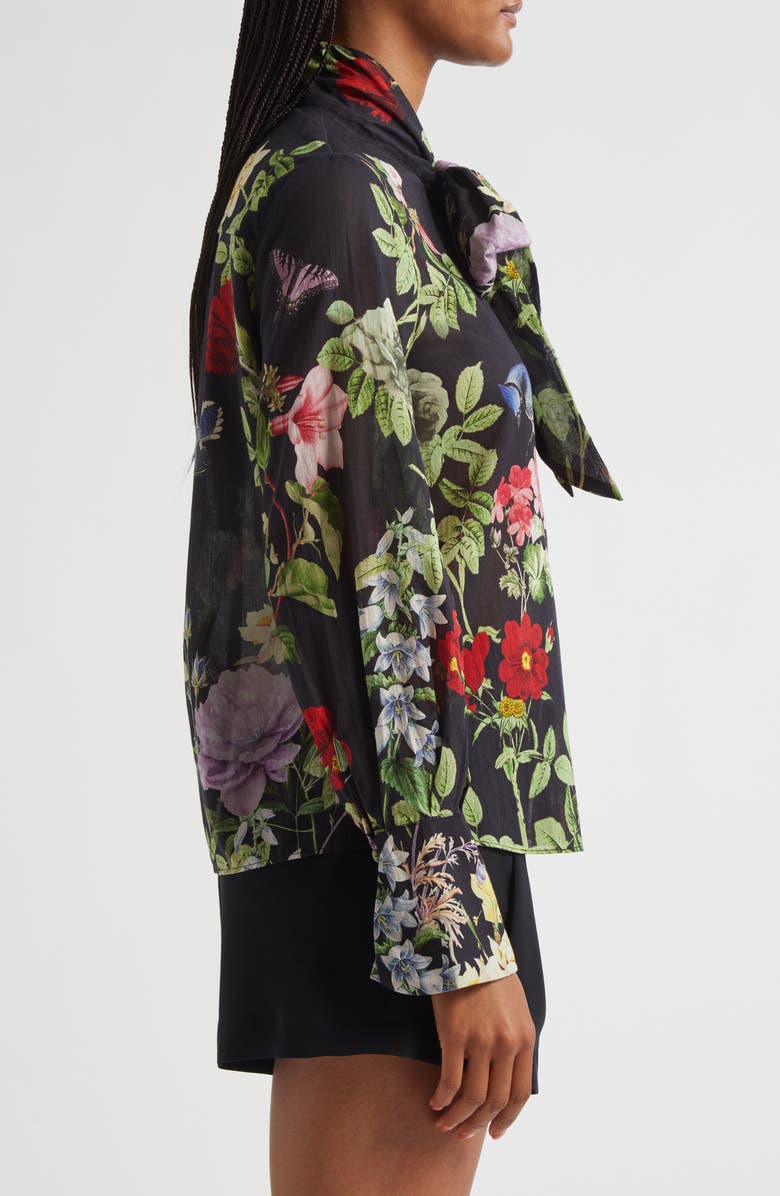 Alice + Olivia Lloyd Floral Print Tie Neck Top, Alternate, color, Venus Floral