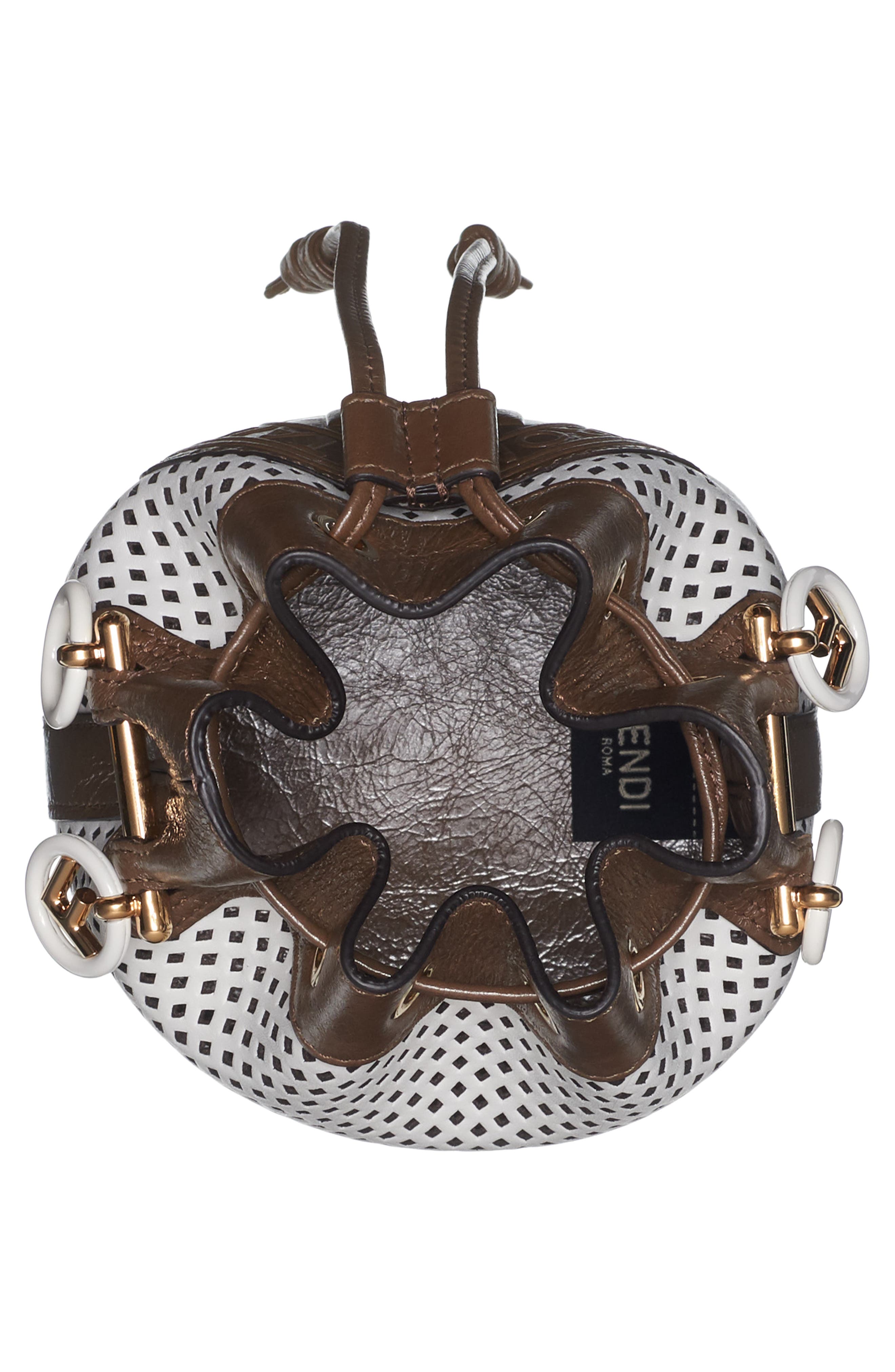 Fendi Mini Mon Tresor Perforated Leather Bucket Bag, Alternate, color, 