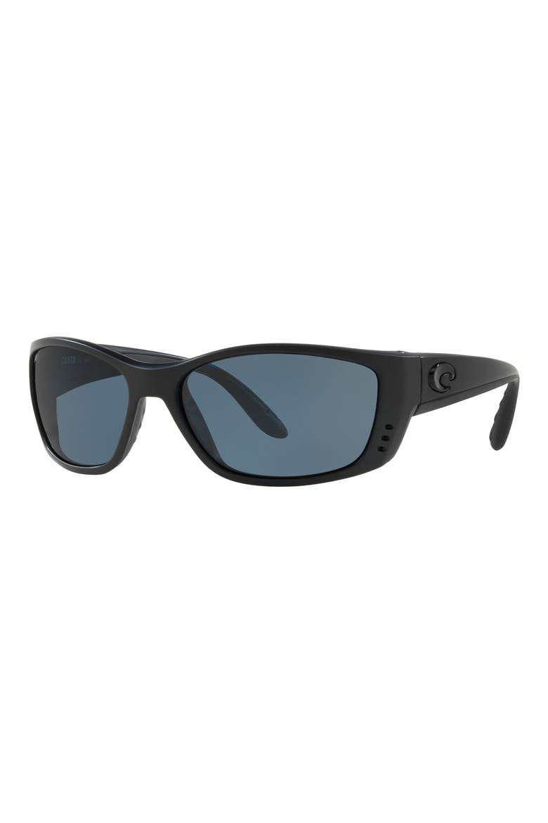 64mm Polarized Wraparound Sunglasses, Alternate, color, BLACK