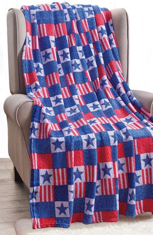 Luxury Home Patriotic Patchwork Plush Fleece Throw Blanket