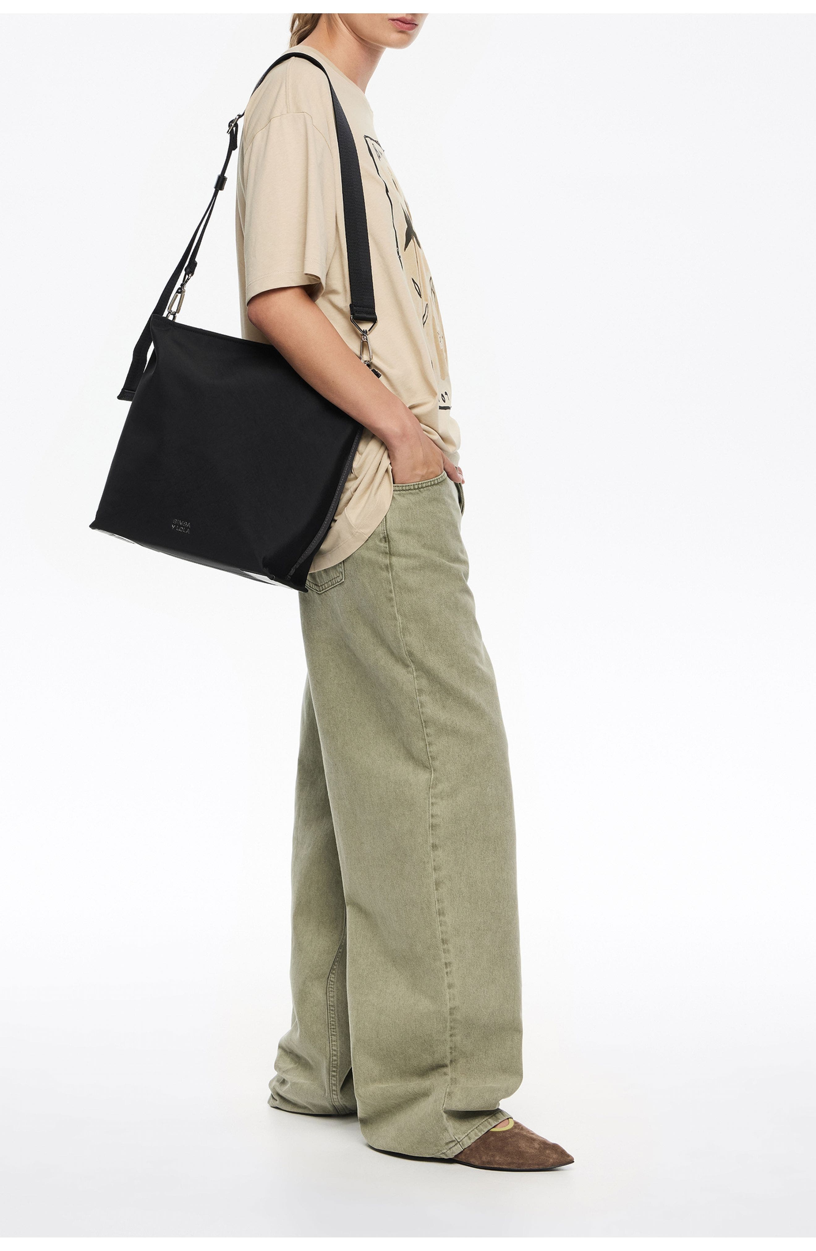 Bimba y Lola Large Nylon Carlino Bag, Alternate, color, Black