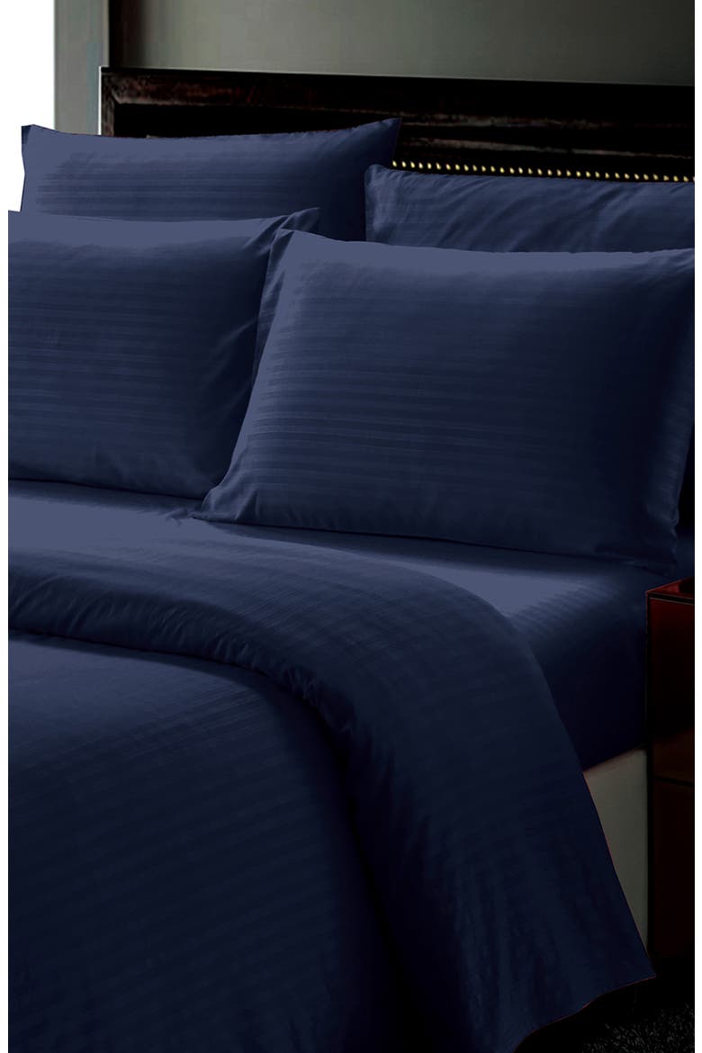 Dobby Stripe Sheet Set, Alternate, color, NAVY