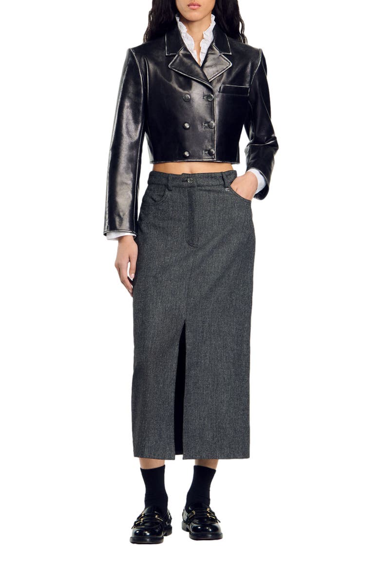 SANDRO Cropped leather jacket, Alternate, color,