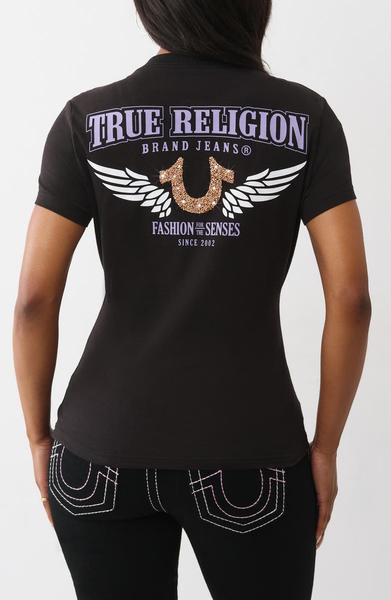 True Religion Wing Horseshoe V-Neck T-Shirt, Alternate, color, Jet Black