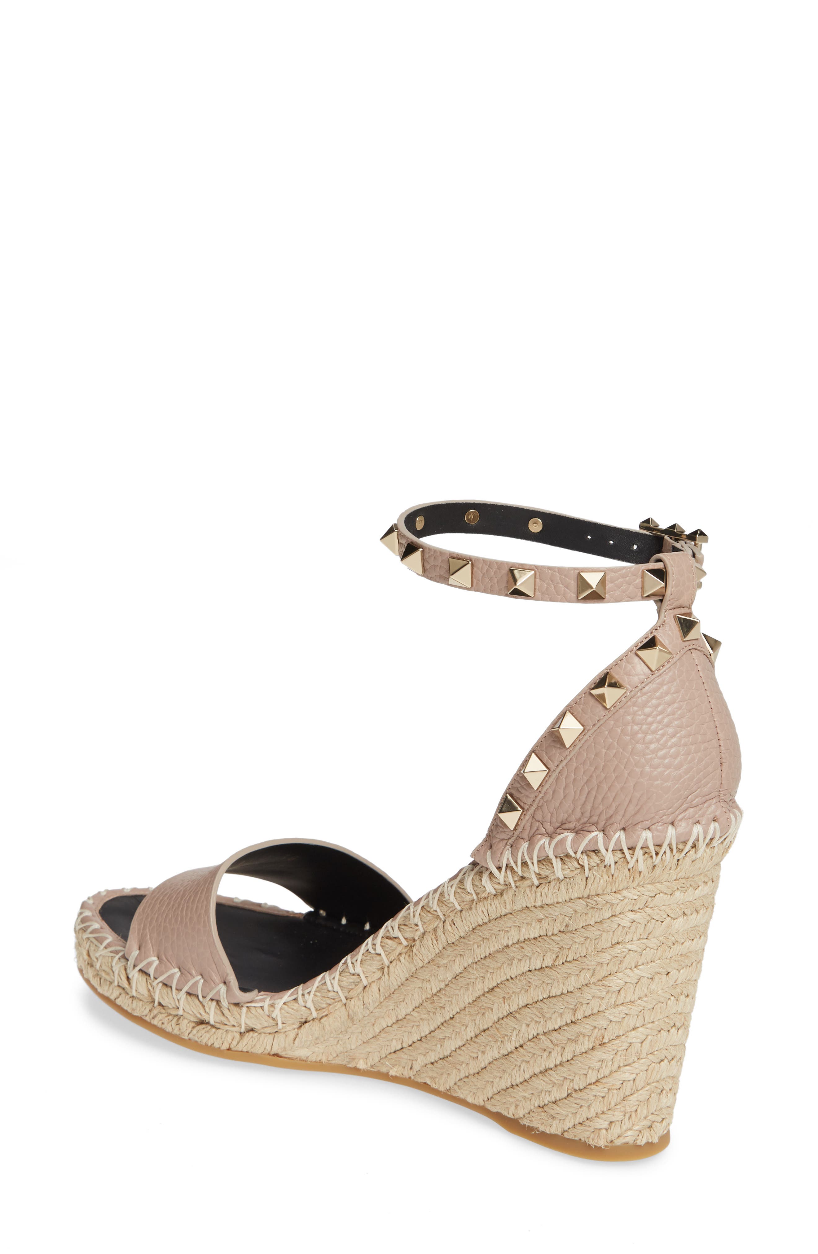 Valentino Garavani Rockstud Espadrille Wedge, Alternate, color, Poudre Leather