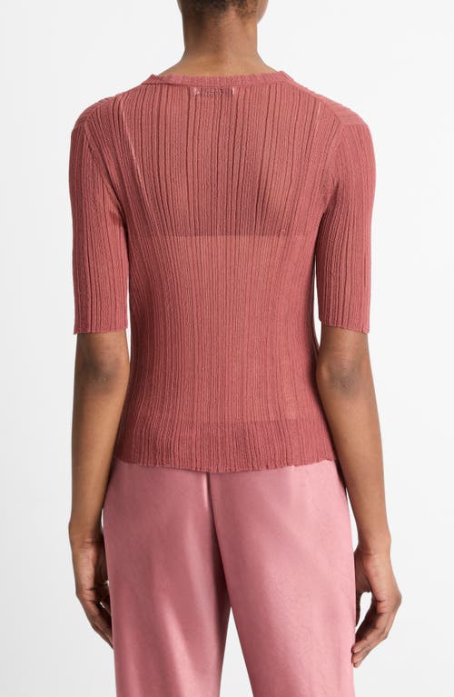 Vince Double-layered Ribbed Elbow-sleeve Top In Rose Jam/sabbia