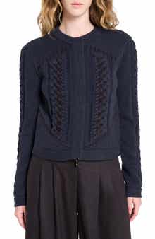 Suede Detail Wool Cable Cardigan