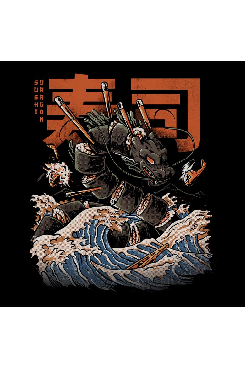 Men's Lost Gods Sushi Dragon Ocean Wave  Graphic T-Shirt, Alternate, color, Black