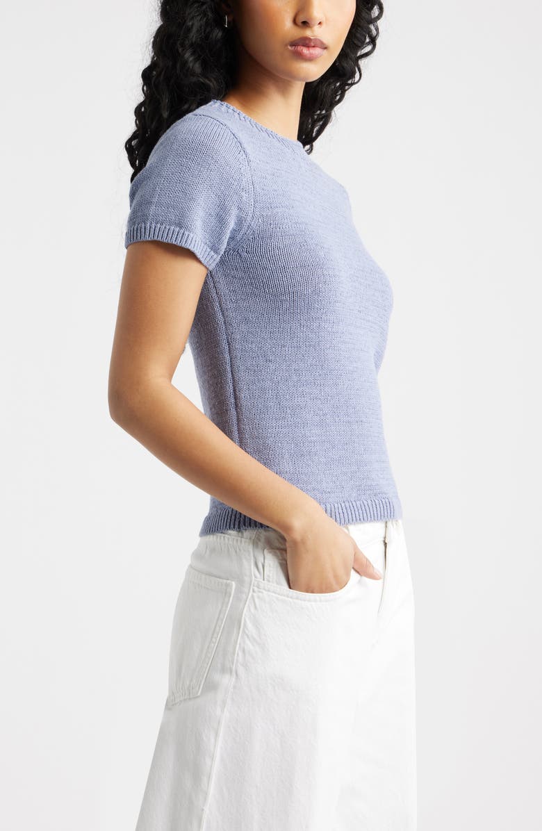 Open Edit Short Sleeve Cotton Blend Sweater, Alternate, color, Blue Umbra