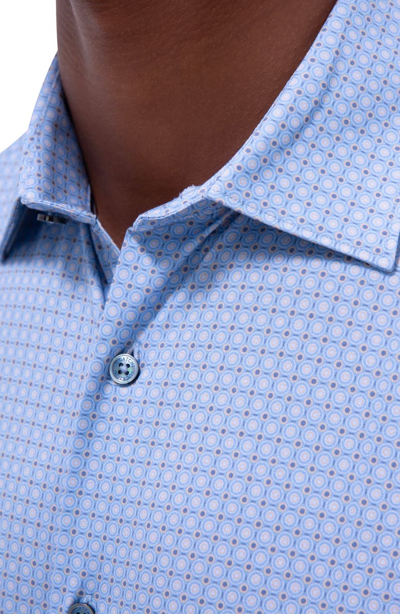 Bugatchi Miles OoohCotton<sup>®</sup> Geometric Print Short Sleeve Button-Up Shirt, Alternate, color, Air Blue