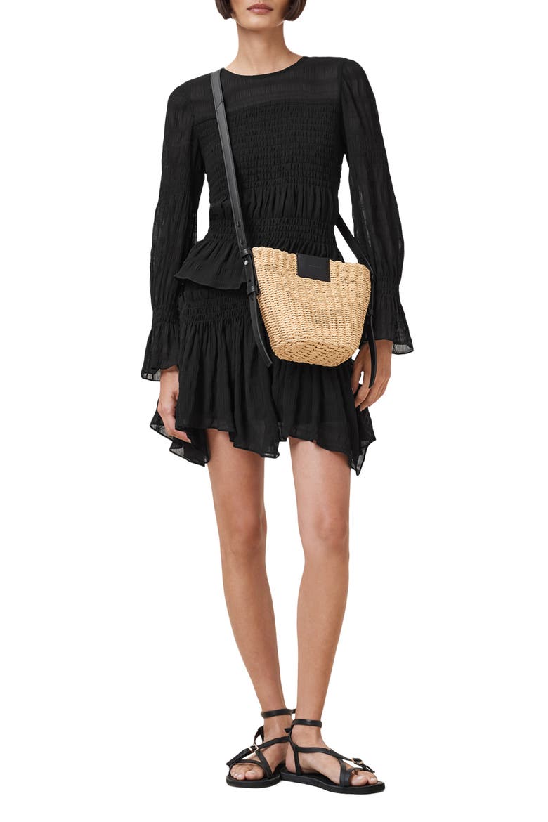 Pamela Smocked Ruffle Top, Alternate, color, BLACK