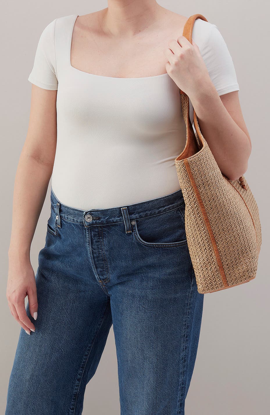 HOBO La Jolla Straw & Leather Tote, Alternate, color, Meadow Woven Straw