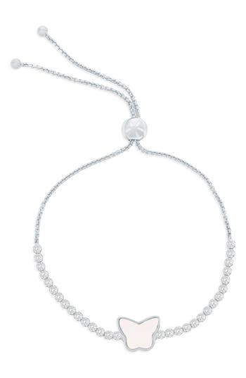 Simona Butterfly Mother-of-pearl & Cubic Zirconia Slider Bracelet In Silver