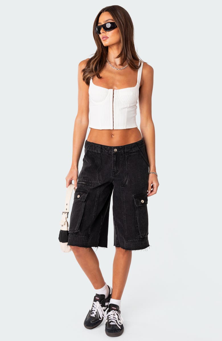 EDIKTED Isadora Rib Corset Crop Top, Alternate, color, White