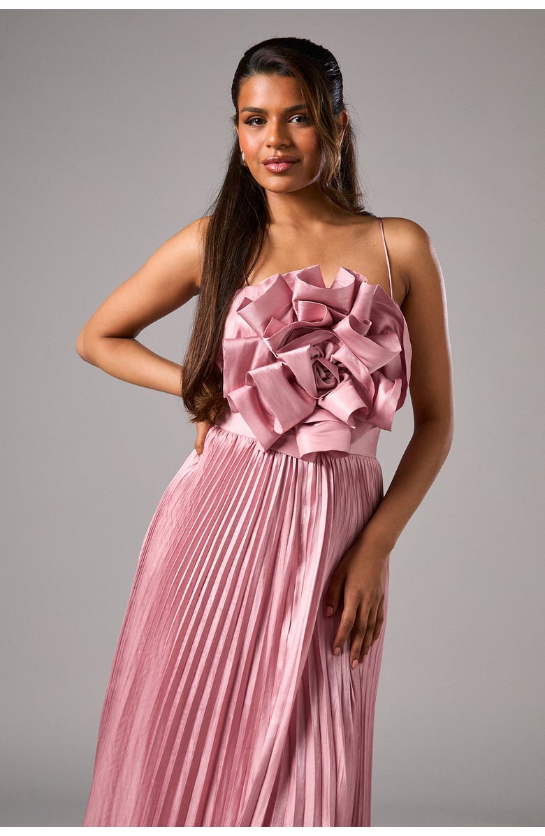 Coast Petite Metallic Pleated Corsage Dress, Alternate, color, Pink