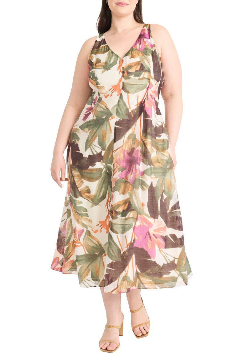 Floral Print Sleeveless Maxi Dress, Main, color, IVORY/ BERRY