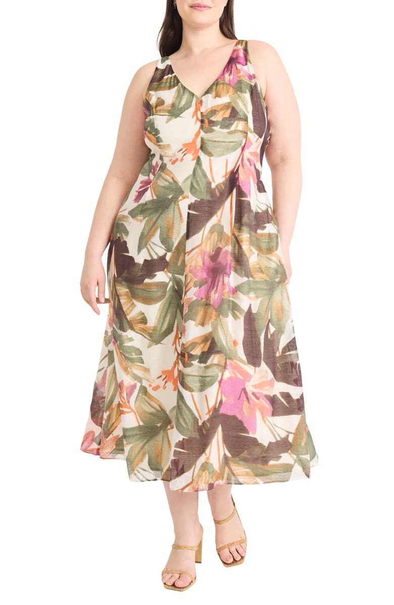 Maggy London Floral Print Sleeveless Maxi Dress, Main, color, Ivory/ Berry