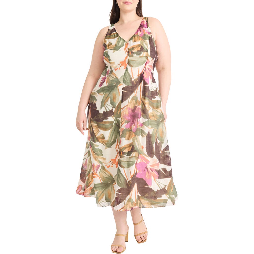 Maggy London Plus Size Printed Sleeveless Midi Dress In Brown