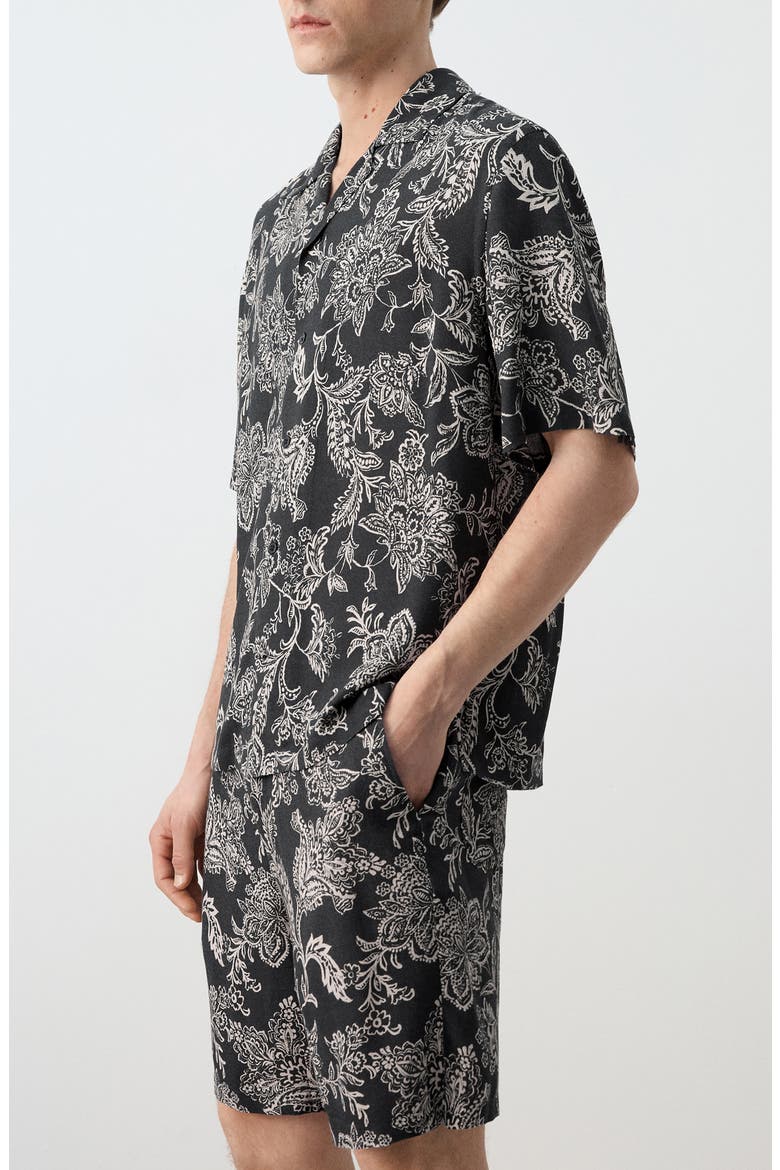 Floral Print Camp Shirt, Alternate, color, BLACK