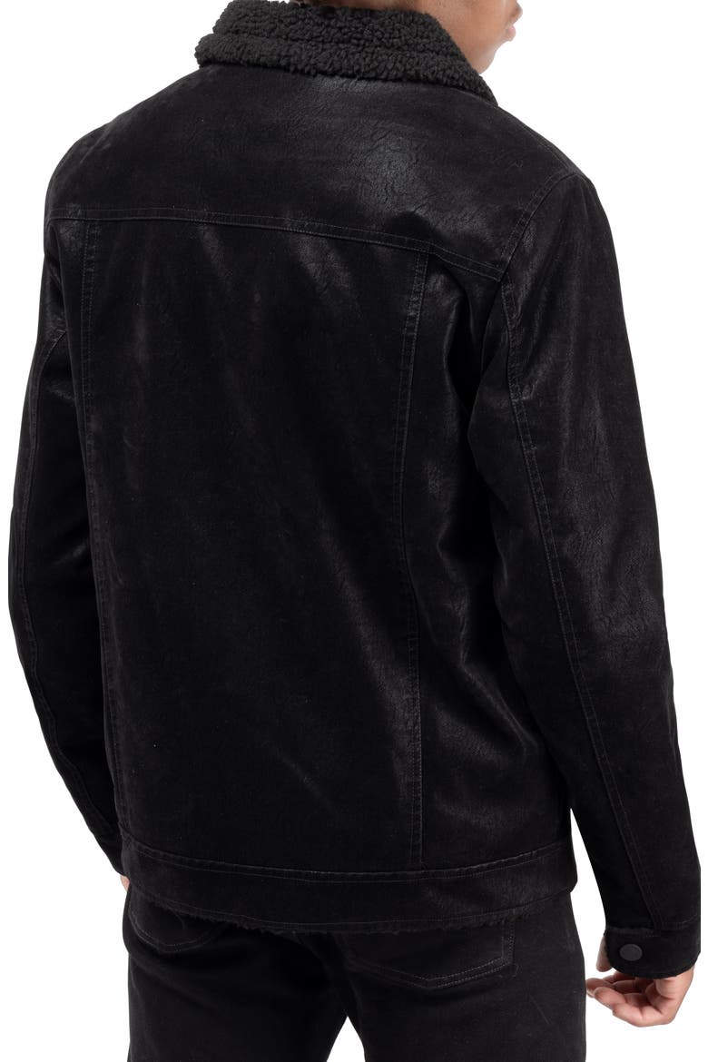 Faux Shearling Lined Trucker Jacket, Alternate, color, BLACK