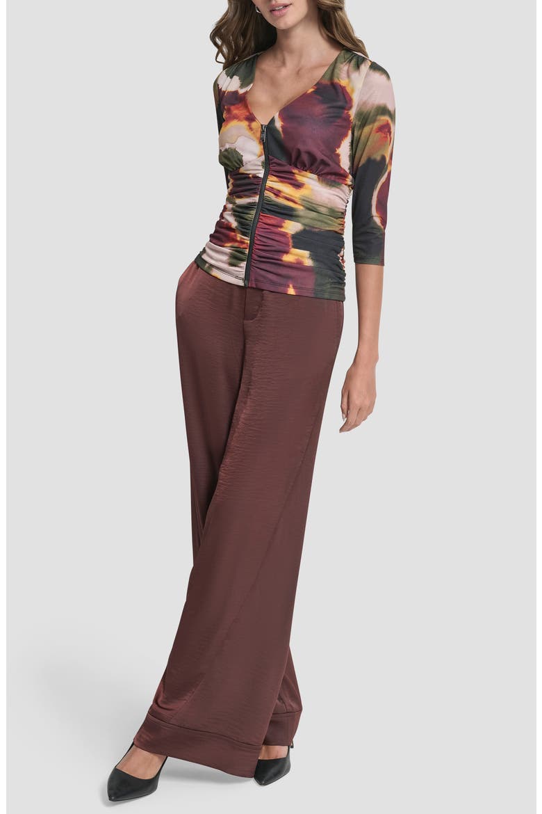 Ruched Knit Zip-Up Top, Alternate, color, INK DIFFUSION