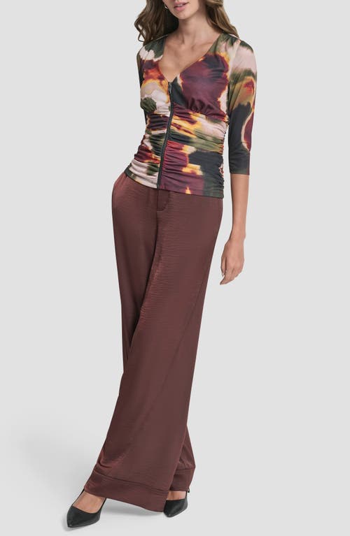 Dkny Ruched Knit Zip-up Top In Multi