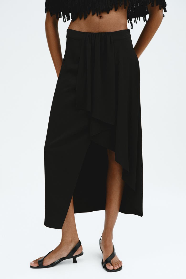 Draped-panel Asymmetric Skirt, Alternate, color, Black