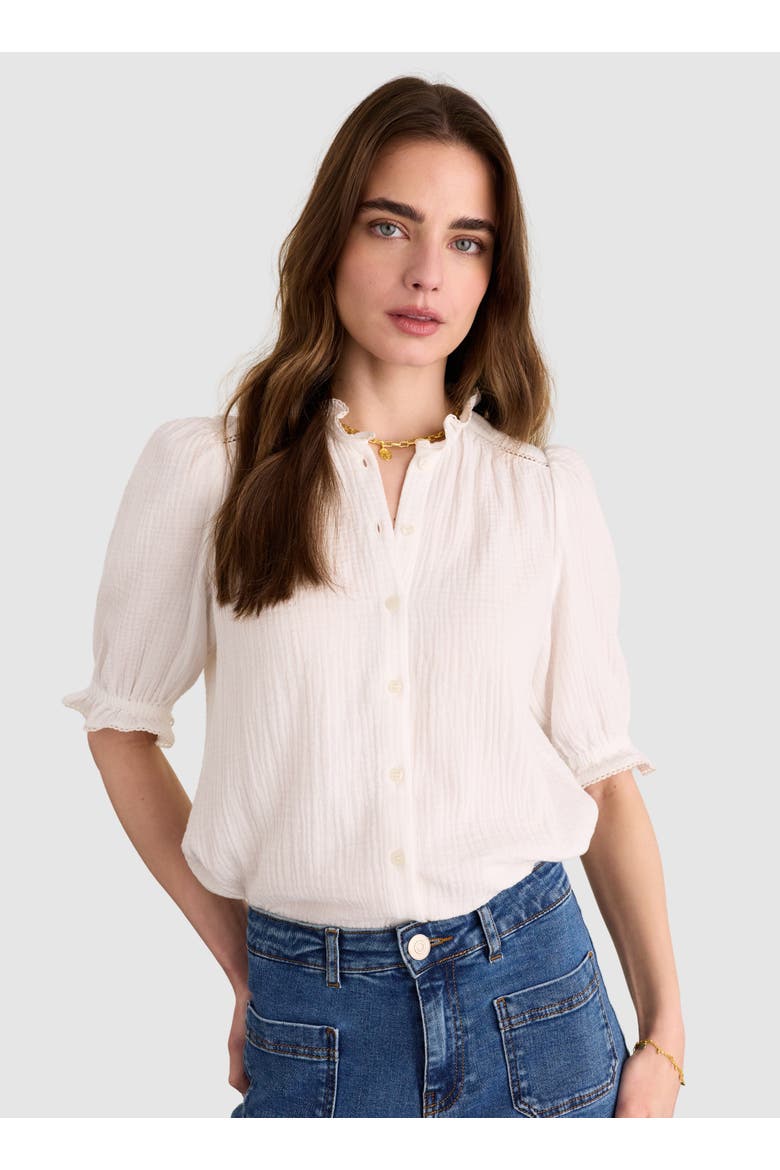 Bryony Mandarin Collar Textured Blouse, Main, color, Pure White