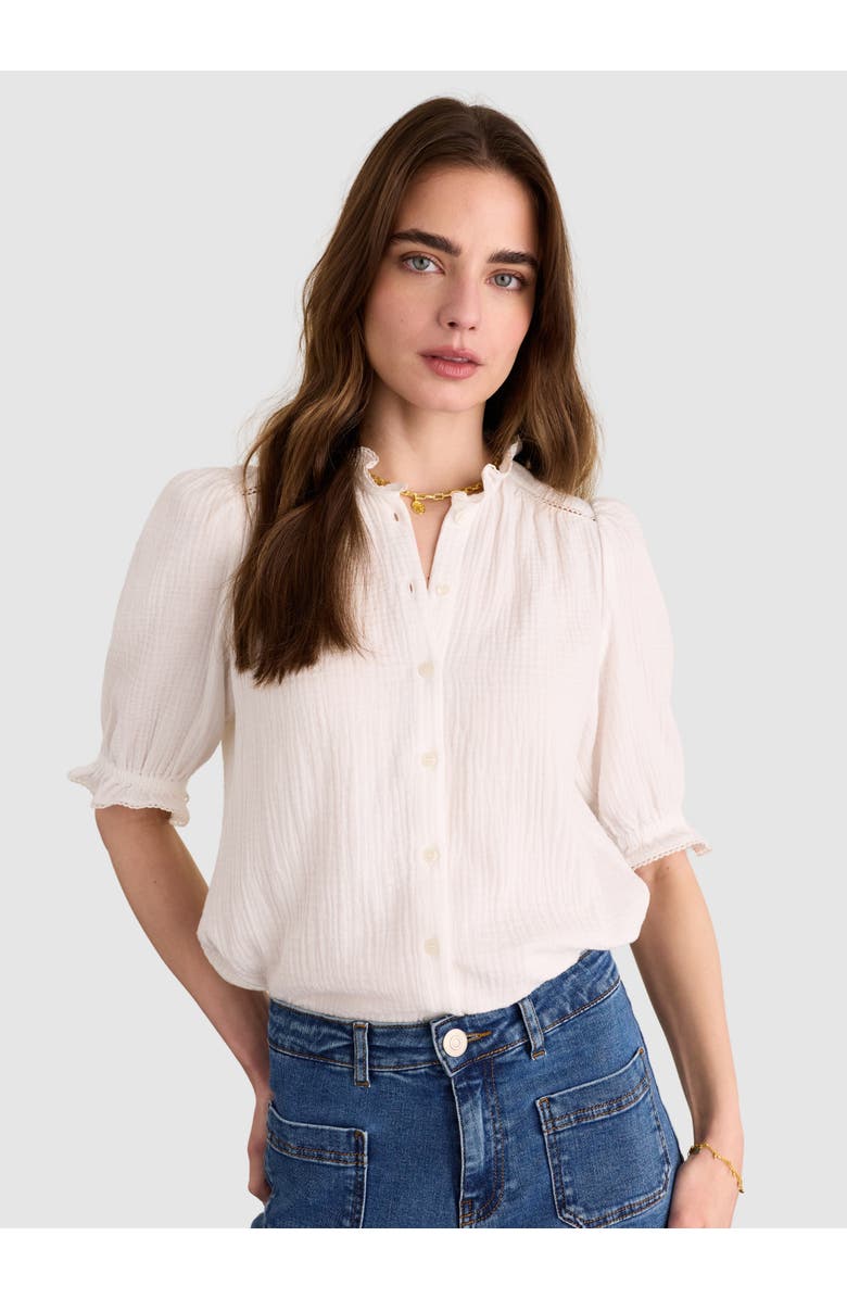 Baukjen Bryony Mandarin Collar Textured Blouse, Main, color, Pure White