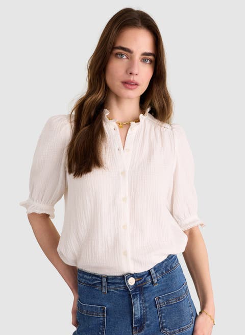 Bryony Mandarin Collar Textured Blouse