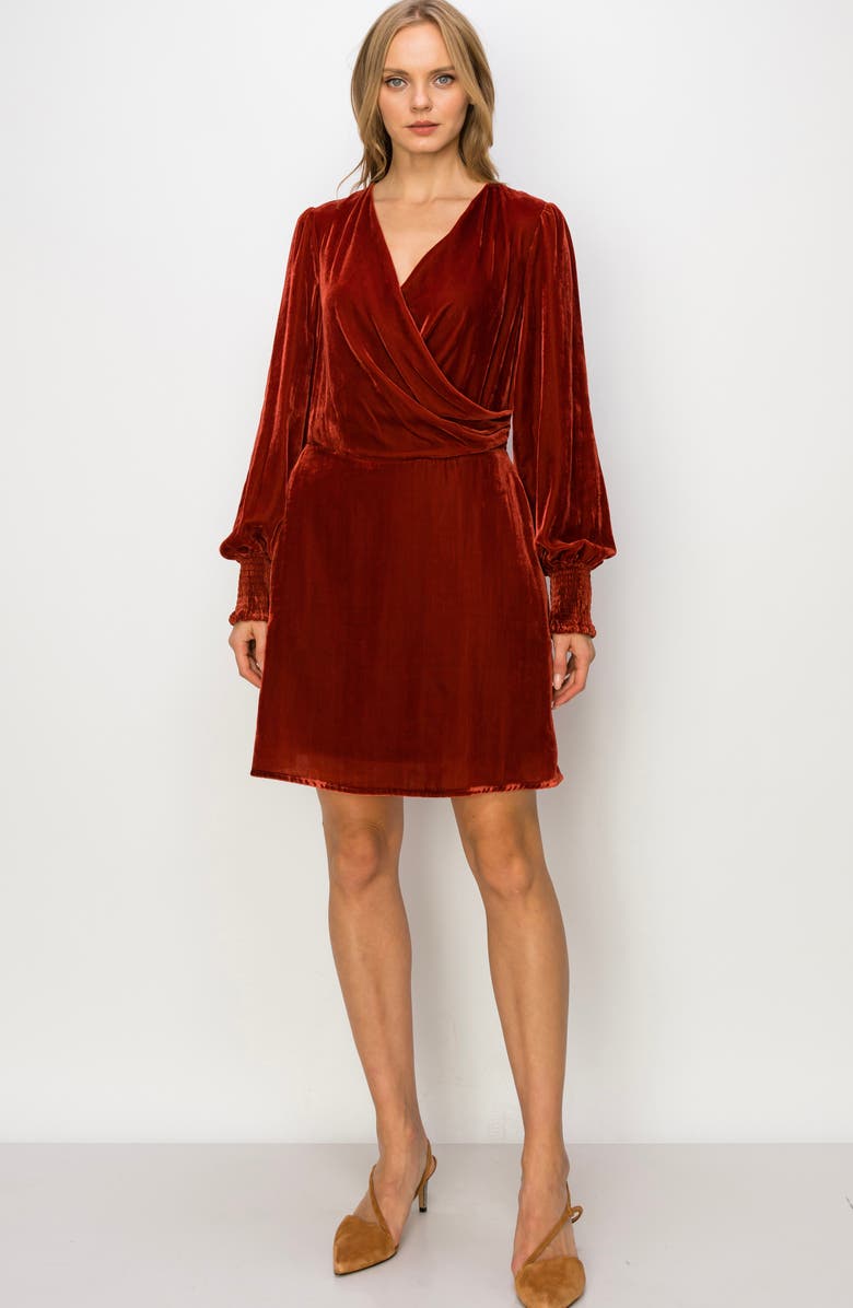 MELLODAY Long Sleeve Velvet Faux Wrap Dress, Alternate, color, 