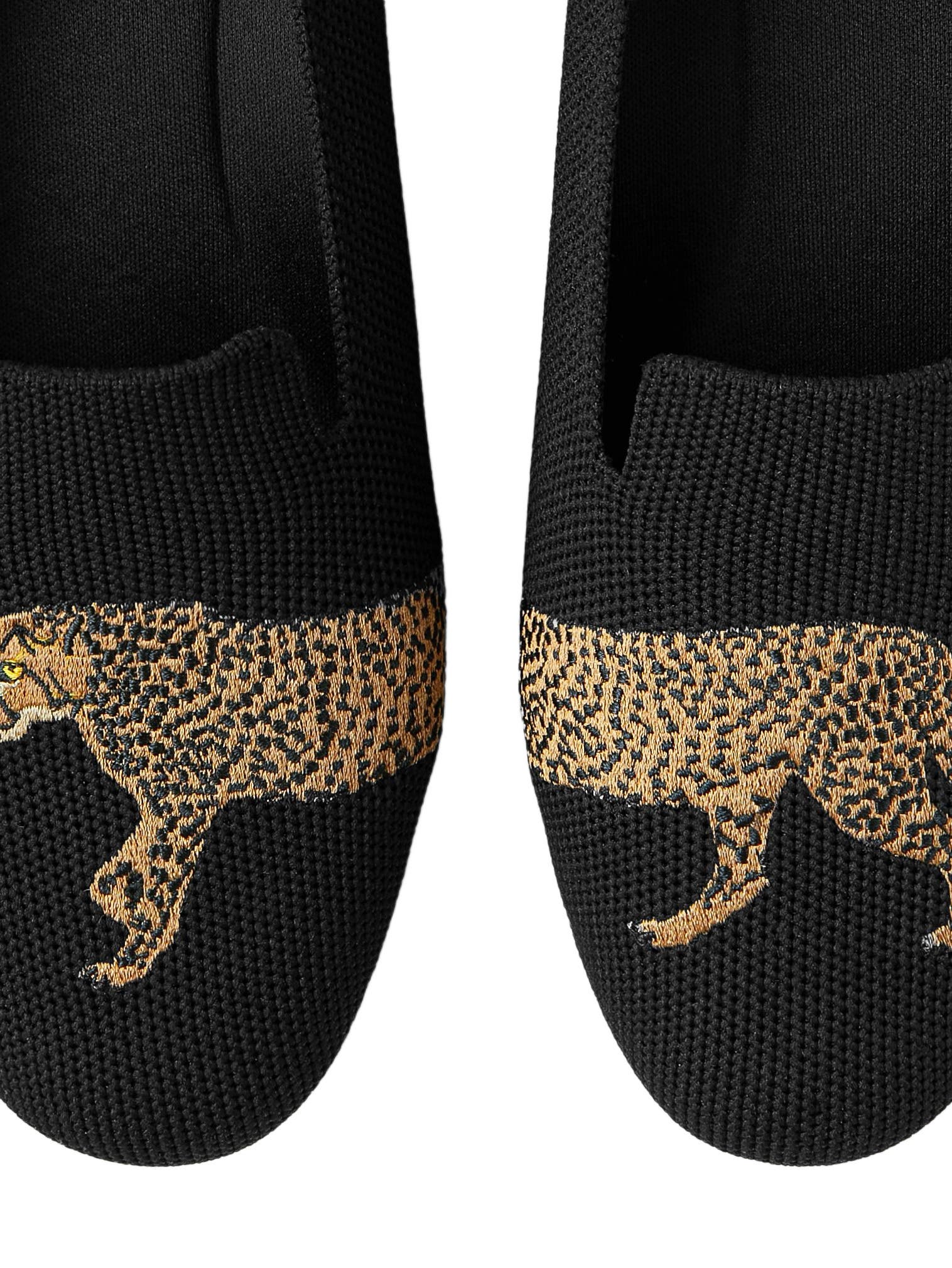 VIVAIA Round-Toe Embroidered Loafers, Alternate, color, Black - Cheetah