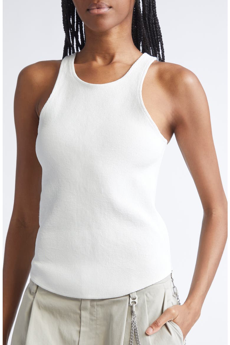 Racerback Stretch Cotton Rib Tank, Alternate, color, WHITE