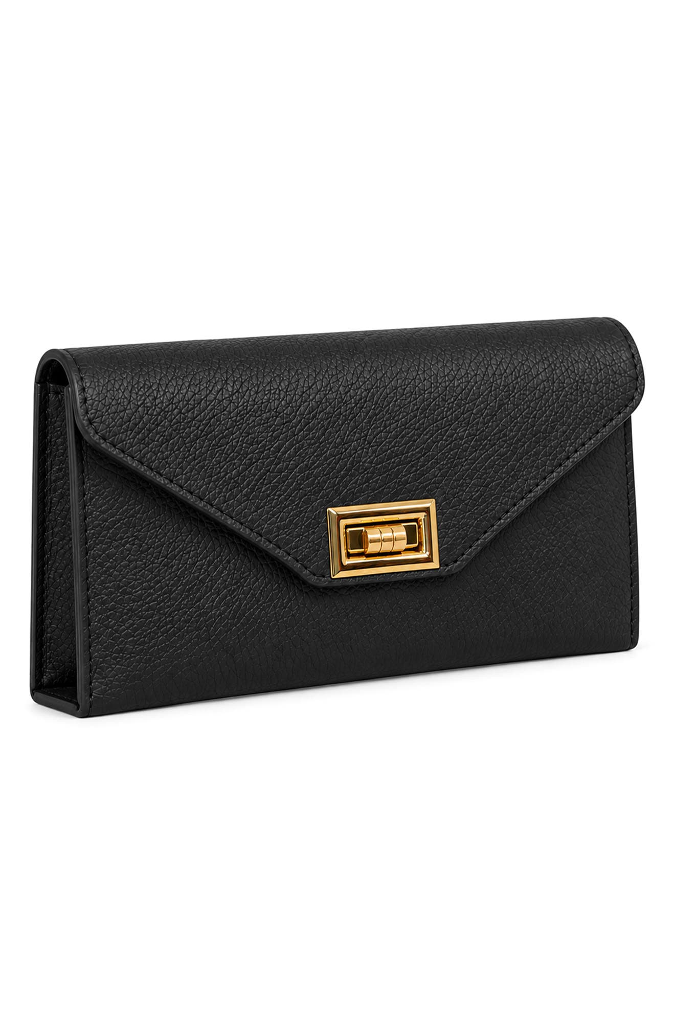 Aurelia Leather Envelope Clutch, Alternate, color, BLACK