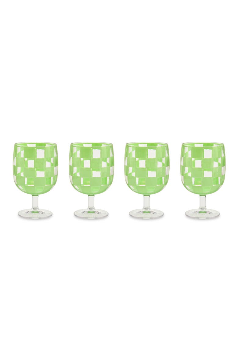 Set of 4 Green Check Acrylic Water Goblets, Main, color, GREEN
