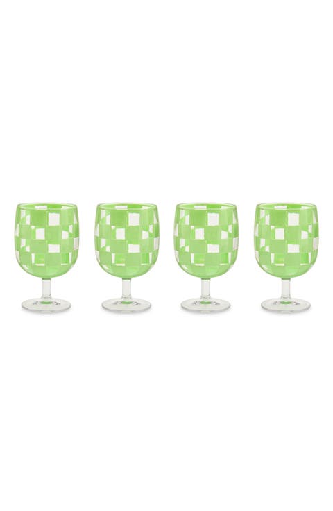 Set of 4 Green Check Acrylic Water Goblets